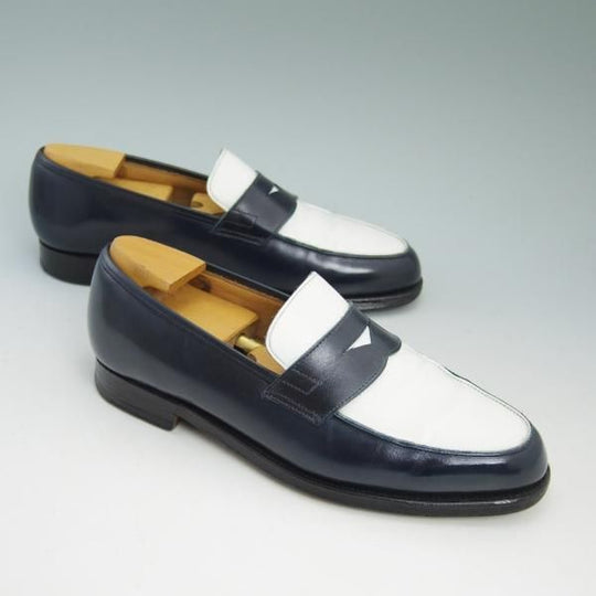極上★クロケット&ジョーンズ 5.5E【★紺×白コンビ/POOLE/プール】366ラスト/コインローファー/Crockett&Jones★b644