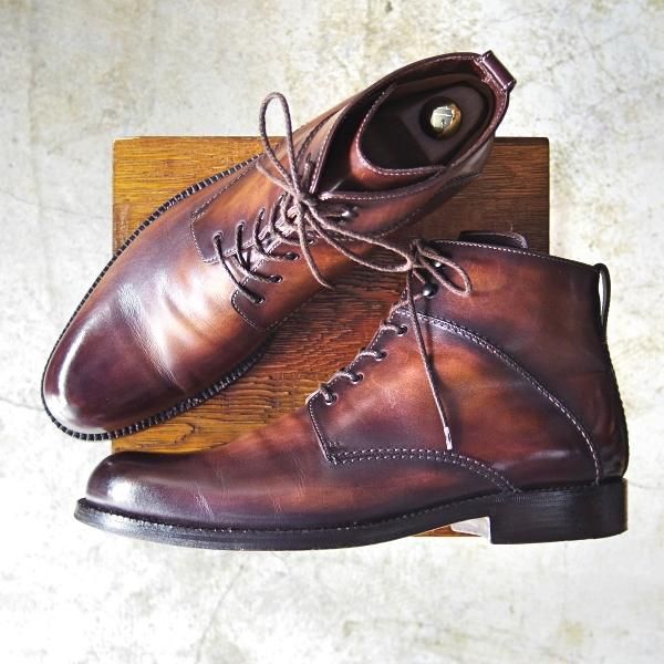 美品★ベルルッティ SIZE 10【★グッドイヤーウェルテッド製法/パティーヌ】プレーントゥ/ブーツ/ヴェネチアレザー/カーフ/Berluti★b645