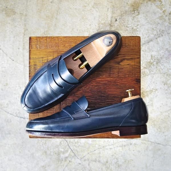 美品★クロケット＆ジョーンズ 7.5E【★ポールスミス コレクション別注/Paul Smith】ネイビー/コインローファー/Crockett＆Jones★b714
