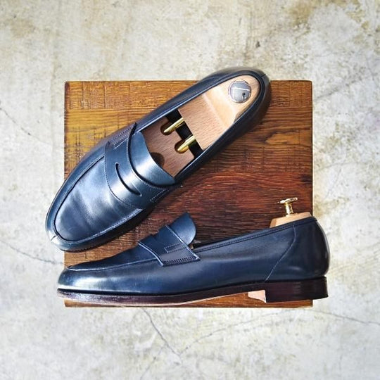 美品★クロケット＆ジョーンズ 7.5E【★ポールスミス コレクション別注/Paul Smith】ネイビー/コインローファー/Crockett＆Jones★b714