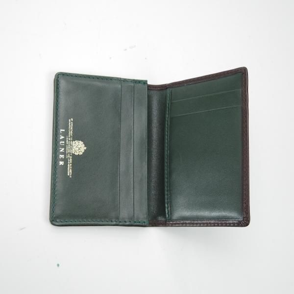未使用★(英)LAUNER/ロウナー【★濃茶×緑/2トーン/名刺入れ】ダークブラウン×グリーン/レザー/カードケース★b794