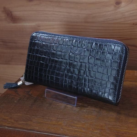 未使用★フェリージ/Felisi【★913/長財布/ロングウォレット/クロコ型押し】レザー/本革/ネイビー/ウォレット/メンズ レディース兼★b795