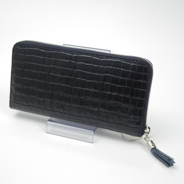 未使用★フェリージ/Felisi【★913/長財布/ロングウォレット/クロコ型押し】レザー/本革/ネイビー/ウォレット/メンズ レディース兼★b795