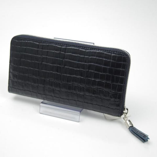 未使用★フェリージ/Felisi【★913/長財布/ロングウォレット/クロコ型押し】レザー/本革/ネイビー/ウォレット/メンズ レディース兼★b795