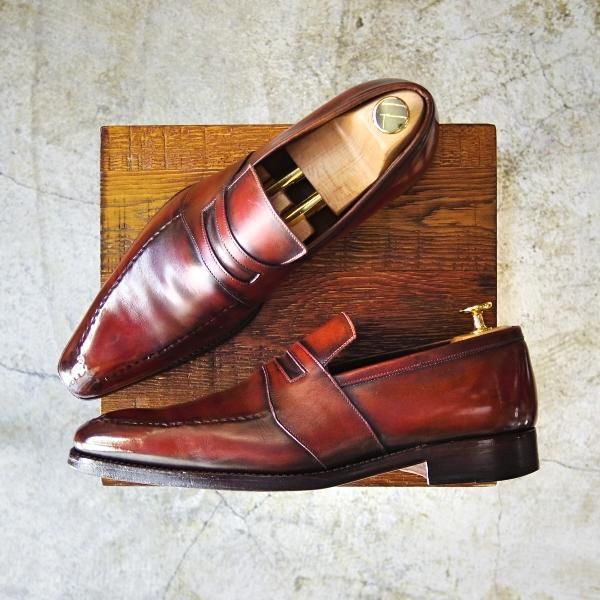 極上★(伊)メッカリエロ SIZE 7【★スキンステッチ/パティ—ヌ】フルストラップ/コインローファー/メッカリエッロ/MECCARIELLO★b796