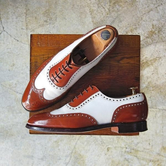 極上★クロケット&ジョーンズ7E【★英)ニュー&リングウッド別注/New&Lingwood】チャネル仕上げ/コンビ色/フルブローグCrockett&Jones★b844