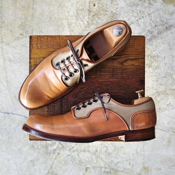 美品★ショセ 25cm/SIZE 40【★ナチュラルカラー コードバン】C-740/キャンバス/コンビ/プレーントゥ/chausser★b829