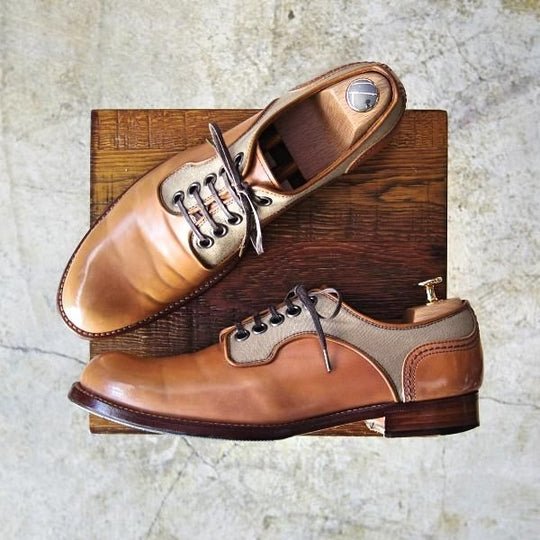 美品★ショセ 25cm/SIZE 40【★ナチュラルカラー コードバン】C-740/キャンバス/コンビ/プレーントゥ/chausser★b829