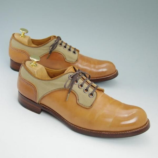 美品★ショセ 25cm/SIZE 40【★ナチュラルカラー コードバン】C-740/キャンバス/コンビ/プレーントゥ/chausser★b829