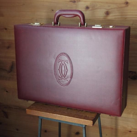 極美品★カルティエ/Cartier【★マストライン/アタッシュケース】カルティエレッド/ボルドー/メンズ レザー ビジネス バッグ★N5014
