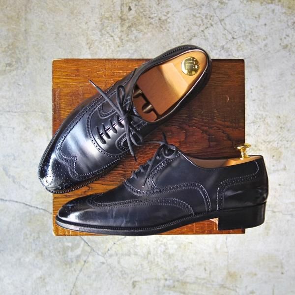 極美品★(伊)タニノクリスチー SIZE 7.5【★定価15万円以上】フルブローグ/カーフ/104583A/ARGO/BABY CALF/NERO/TANINO CRISCI★b955