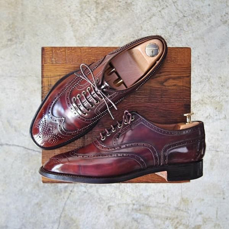 美品★SHINANOYA/信濃屋 SIZE 7【★コードバン仕様/グッドイヤーウェルテッド製法】バーガンディー/フルブローグ/ウイングチップ★b971