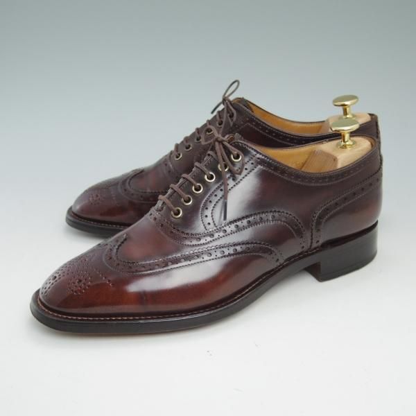 美品★SHINANOYA/信濃屋 SIZE 7【★コードバン仕様/グッドイヤーウェルテッド製法】バーガンディー/フルブローグ/ウイングチップ★b971