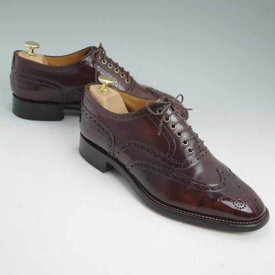 美品★SHINANOYA/信濃屋 SIZE 7【★コードバン仕様/グッドイヤーウェルテッド製法】バーガンディー/フルブローグ/ウイングチップ★b971