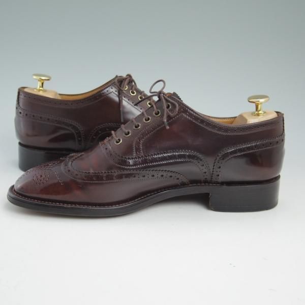 美品★SHINANOYA/信濃屋 SIZE 7【★コードバン仕様/グッドイヤーウェルテッド製法】バーガンディー/フルブローグ/ウイングチップ★b971