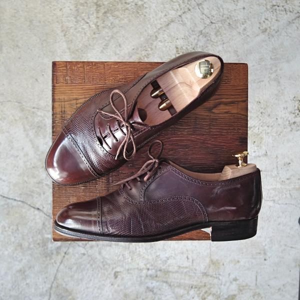 極上★(伊)タニノクリスチー SIZE 6【高額★イグアナ/リザード革コンビ仕様】REAL LIZARD/クォーターブローグ/TANINO CRISCI★b993