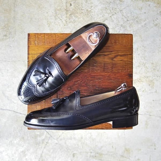 美品★(伊)タニノクリスチー SIZE 7.5【★定価15万円以上】タッセルローファー/108287/カーフ/NERO/黒/TANINO CRISCI★b997