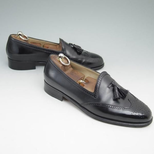 美品★(伊)タニノクリスチー SIZE 7.5【★定価15万円以上】タッセルローファー/108287/カーフ/NERO/黒/TANINO CRISCI★b997