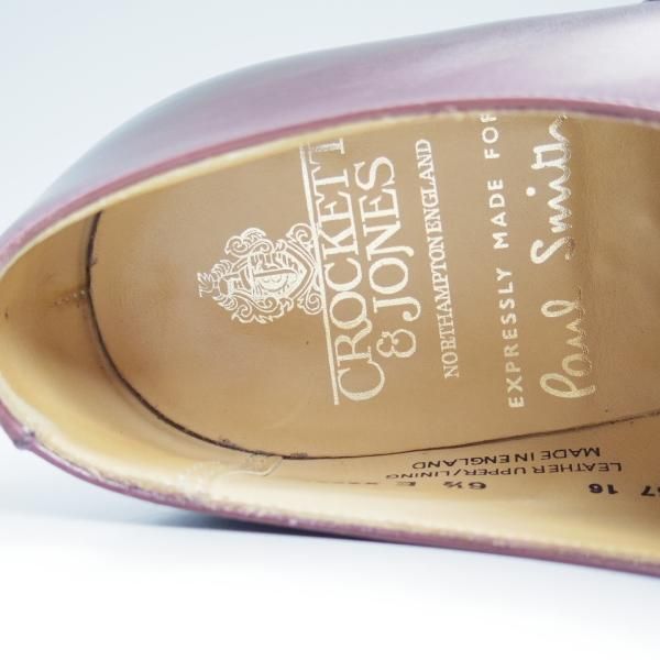 美品★クロケット&ジョーンズ 6.5E【★ポールスミス別注/Paul Smith】348ラスト/ストレートチップ/バーガンディー/Crockett&Jones★c036