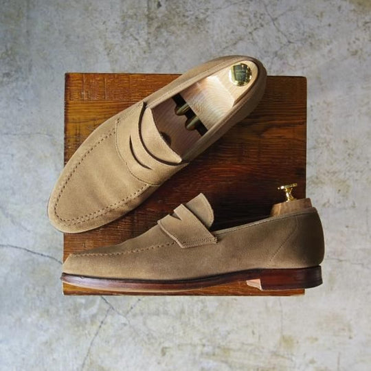 極上★クロケット&ジョーンズ 6.5E【★BEAMS/ビームス別注】スエード/コインローファー/Crockett&Jones★c043