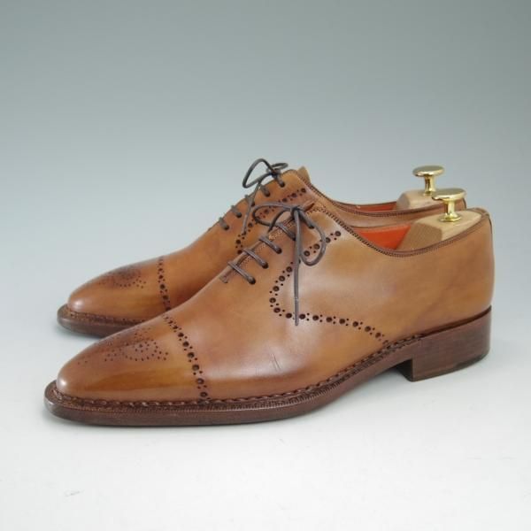 美品★(伊)サントーニ SIZE 7【★ホールカット】カーフ/ブラウン/Santoni★c091