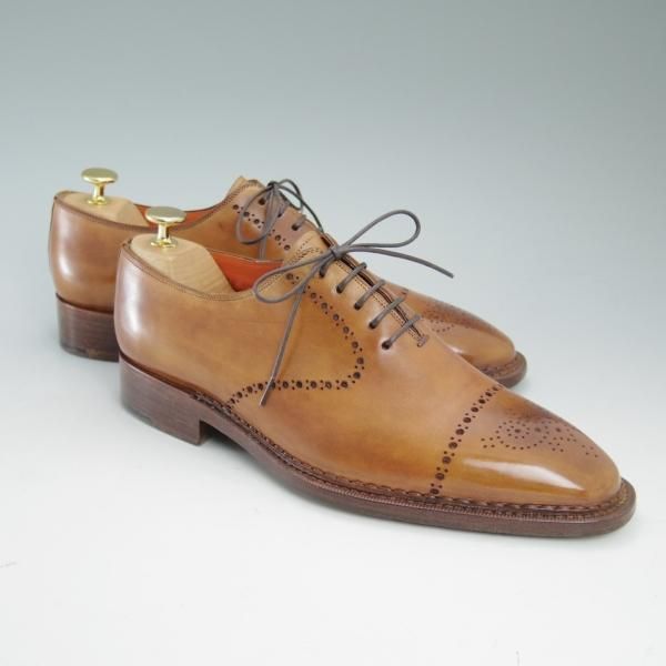 美品★(伊)サントーニ SIZE 7【★ホールカット】カーフ/ブラウン/Santoni★c091