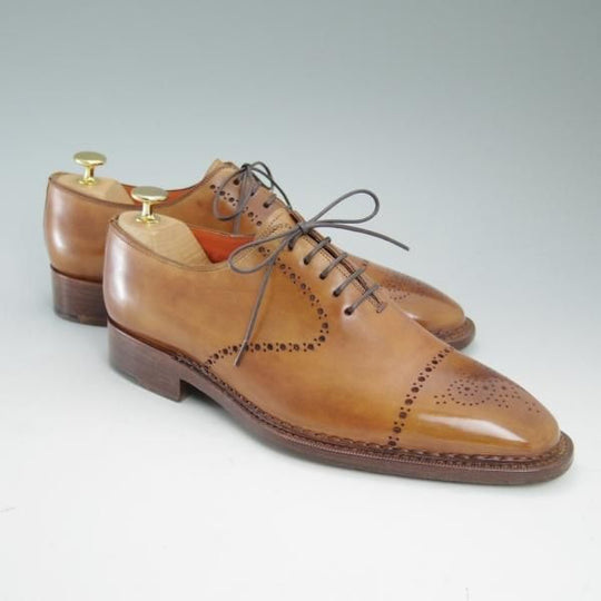 美品★(伊)サントーニ SIZE 7【★ホールカット】カーフ/ブラウン/Santoni★c091