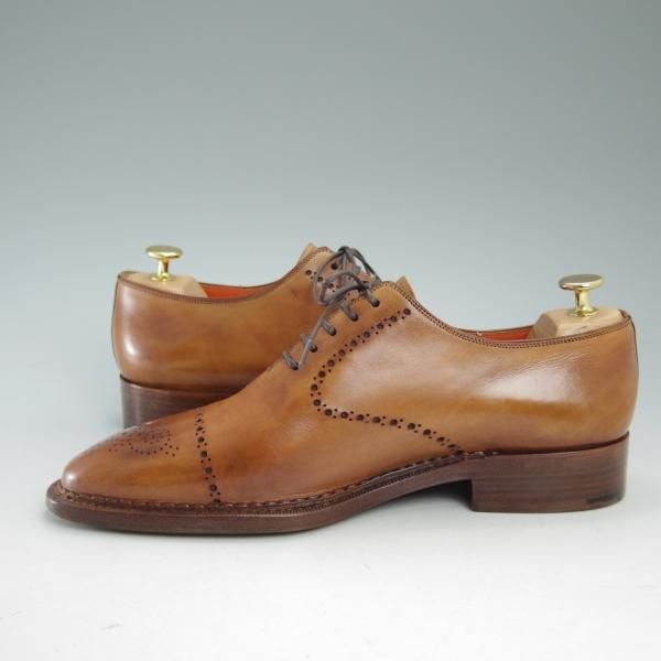 美品★(伊)サントーニ SIZE 7【★ホールカット】カーフ/ブラウン/Santoni★c091