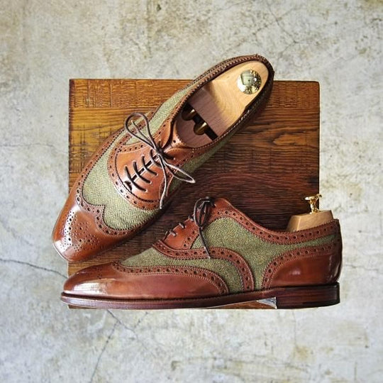 極上★(英)グレンソン 7E【★希少!!ツイード×カーフ/コンビ】フルブローグ/ウイングチップ/GRENSON★c096