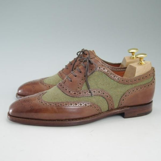 極上★(英)グレンソン 7E【★希少!!ツイード×カーフ/コンビ】フルブローグ/ウイングチップ/GRENSON★c096