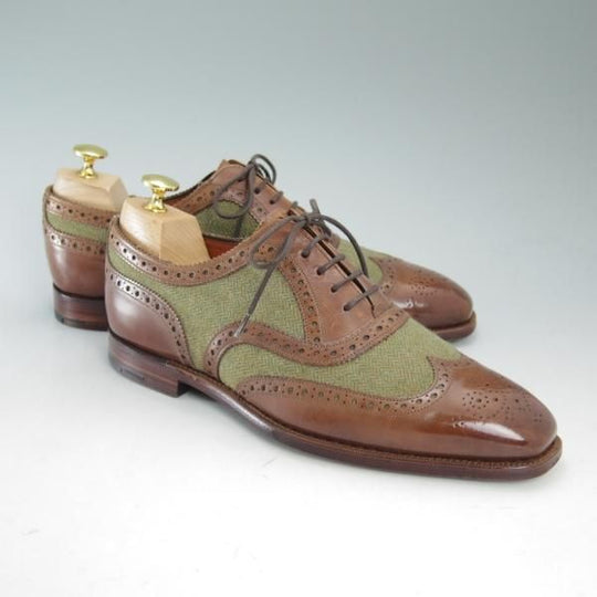 極上★(英)グレンソン 7E【★希少!!ツイード×カーフ/コンビ】フルブローグ/ウイングチップ/GRENSON★c096
