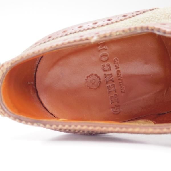 極上★(英)グレンソン 7E【★希少!!ツイード×カーフ/コンビ】フルブローグ/ウイングチップ/GRENSON★c096