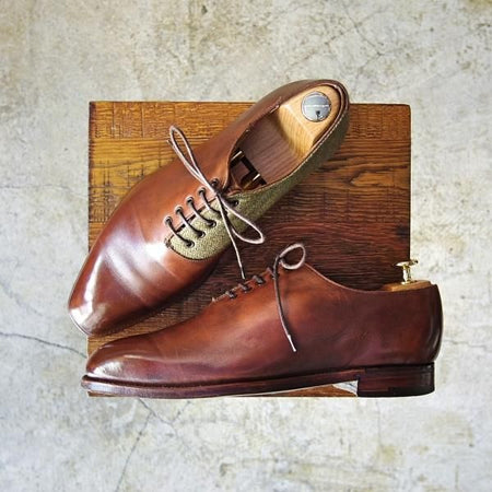 極上★(英)グレンソン 6.5E【★希少ツイード×カーフ/コンビ 】プレーントゥ/オックスフォード/GRENSON★c097