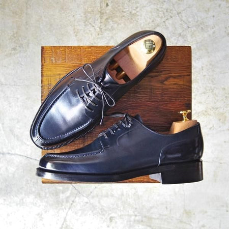 美品★ヤンコ SIZE 7【★ダイナイトソール/ネイビー/グッドイヤーウェルテッド製法】Uチップ/カーフ/Yanko★c128