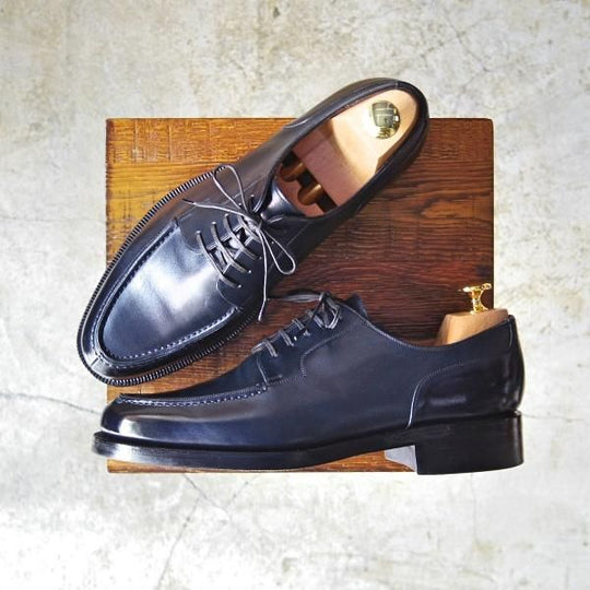 美品★ヤンコ SIZE 7【★ダイナイトソール/ネイビー/グッドイヤーウェルテッド製法】Uチップ/カーフ/Yanko★c128