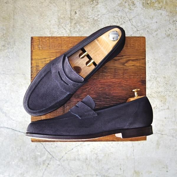 美品★クロケット＆ジョーンズ 7.5E【★RICHMOND/リッチモンド】314ラスト/ネイビー/紺/スエード/コインローファー/Crockett＆Jones★c171