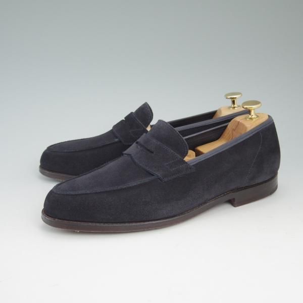 美品★クロケット＆ジョーンズ 7.5E【★RICHMOND/リッチモンド】314ラスト/ネイビー/紺/スエード/コインローファー/Crockett＆Jones★c171