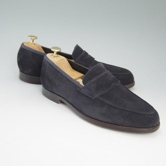 美品★クロケット＆ジョーンズ 7.5E【★RICHMOND/リッチモンド】314ラスト/ネイビー/紺/スエード/コインローファー/Crockett＆Jones★c171