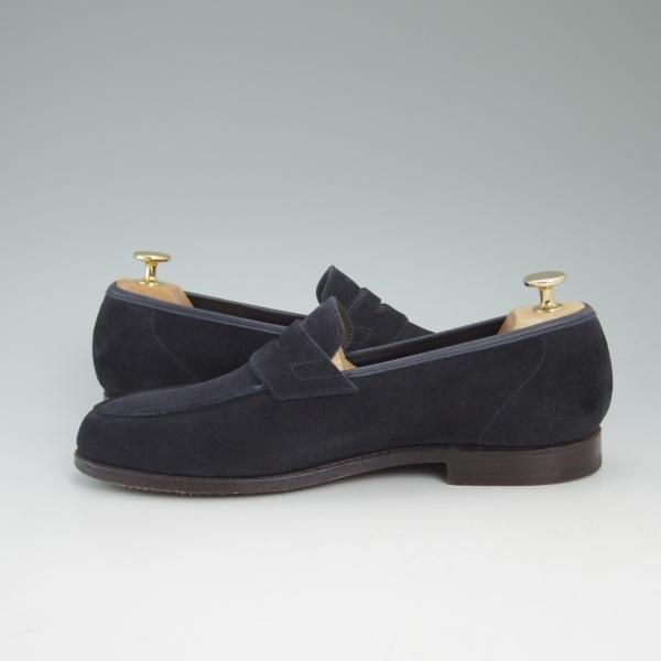 美品★クロケット＆ジョーンズ 7.5E【★RICHMOND/リッチモンド】314ラスト/ネイビー/紺/スエード/コインローファー/Crockett＆Jones★c171