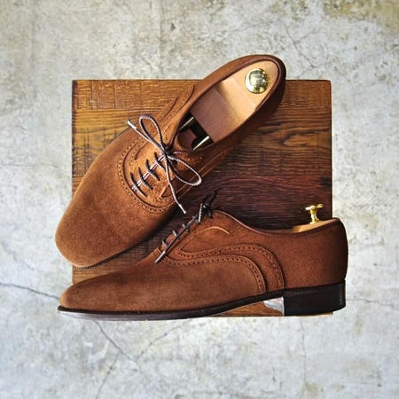 美品★銀座ヨシノヤ 25.5EE【★小笠原シューズ製】プレーントゥ/スエード/ブラウン/GINZA YOSHINOYA★c175