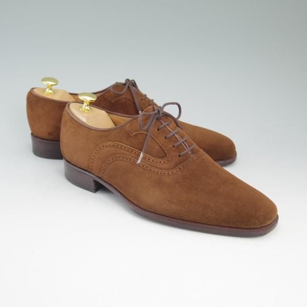 美品★銀座ヨシノヤ 25.5EE【★小笠原シューズ製】プレーントゥ/スエード/ブラウン/GINZA YOSHINOYA★c175