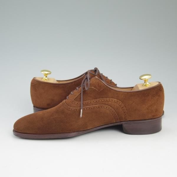 美品★銀座ヨシノヤ 25.5EE【★小笠原シューズ製】プレーントゥ/スエード/ブラウン/GINZA YOSHINOYA★c175