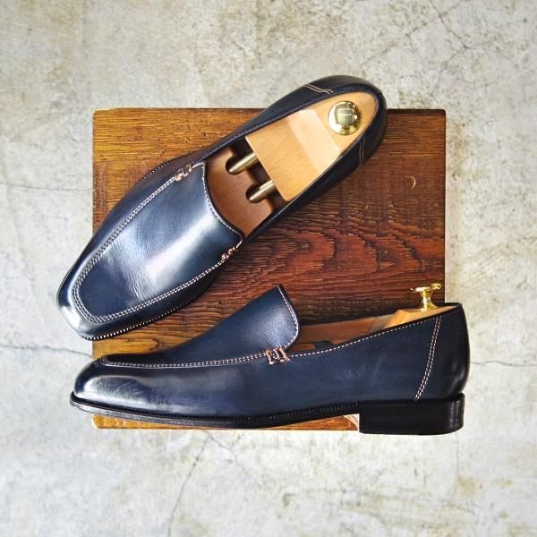 極上★(伊)タニノクリスチー SIZE 7.5【★定価15万円以上】ローファー/スリッポン/131314/カーフ/ネイビー/TANINO CRISCI★c213