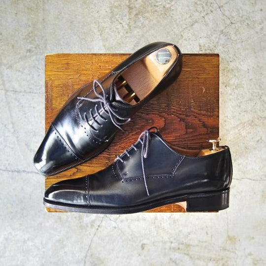 美品★(伊)ボリーニ SIZE 38【★クォーターブローグ】カーフ/ブラック/BOLLINI★c223