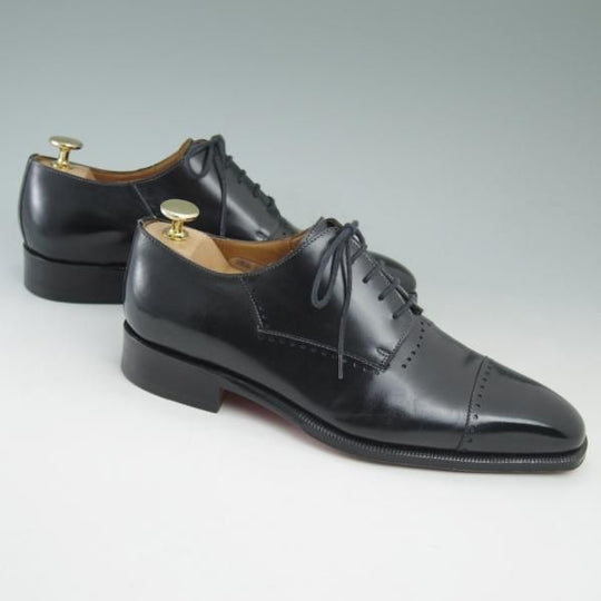 美品★(伊)ボリーニ SIZE 38【★クォーターブローグ】カーフ/ブラック/BOLLINI★c223