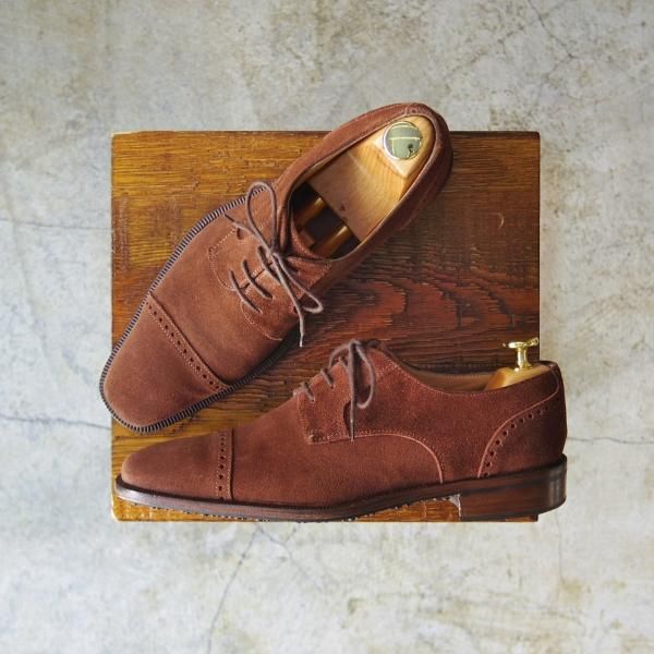 美品★(伊)マンニーナ(レディース) SIZE 38程度 【★希少!!オーダー品/パンチドキャップトゥ】スエード/茶/MANNINA★c226