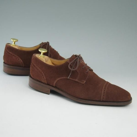 美品★(伊)マンニーナ(レディース) SIZE 38程度 【★希少!!オーダー品/パンチドキャップトゥ】スエード/茶/MANNINA★c226