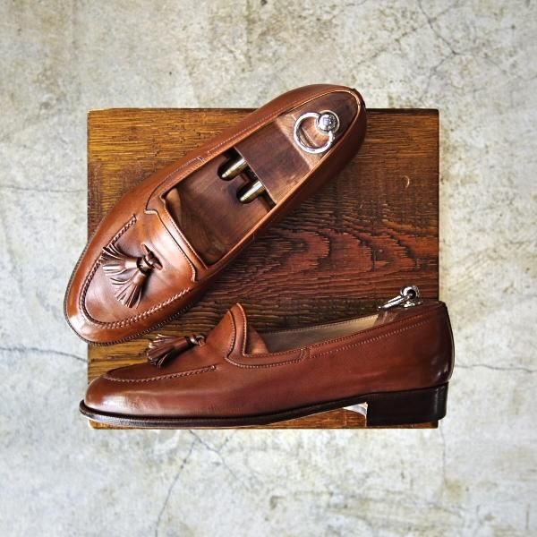 極上★(伊)タニノクリスチー SIZE 6.5【★定価15万円以上】タッセルローファー/108313/カーフ/ブラウン/TANINO CRISCI★c255