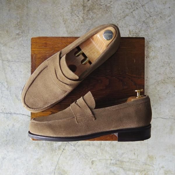 美品★パラブーツ SIZE 6.5【★ダックス/DAX/ギャラクシーソール使用】コインローファー/スエード/薄茶/Paraboot★c274