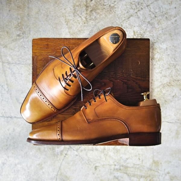 極上★(スペイン製)BARRATS/バラッツ SIZE 6.5【★スペイン王室御用達/パンチドキャップトゥ】カーフ/薄茶★c278